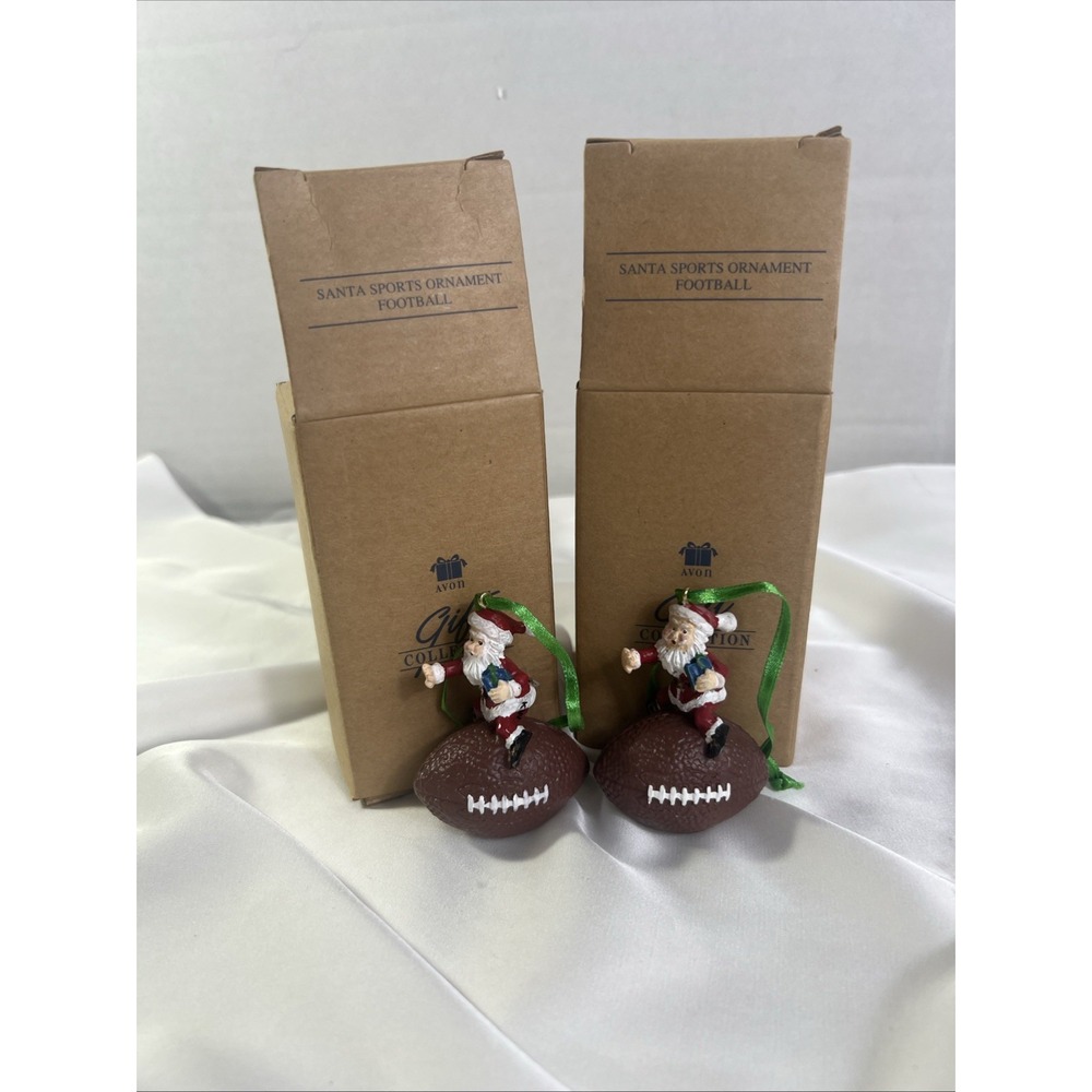 Vinatge Avon 1996 Santa Sports Ornament Football Set Of 2 New In Box Christmas